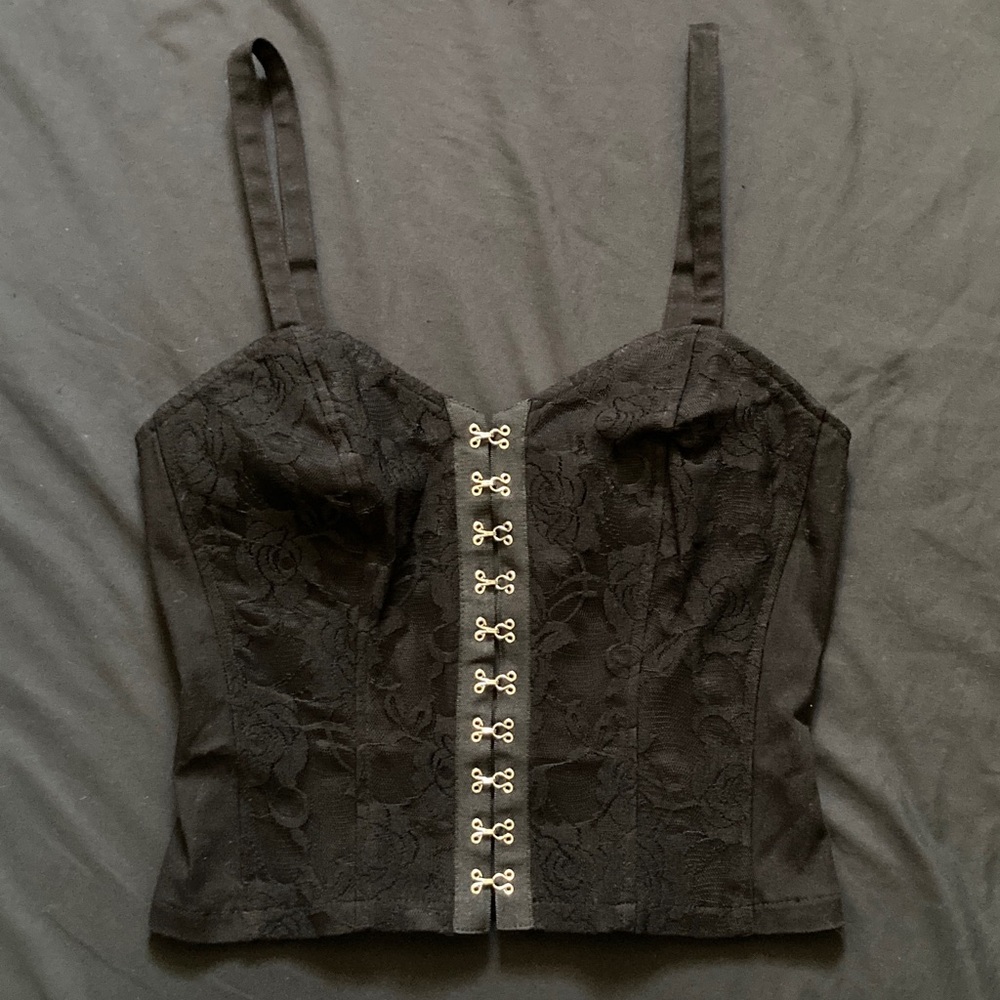 NWT Royal Bones Corset Top Black Floral Lace Hook and Eye Tripp NYC Size Small